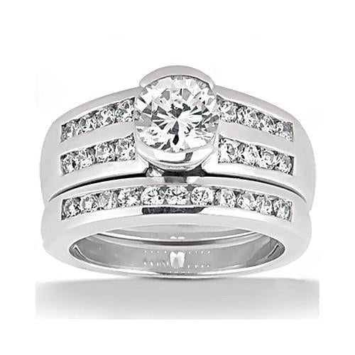 Bague De Fiançailles Et Bande De Réel Diamants En Or Blanc 1.80 Cts.