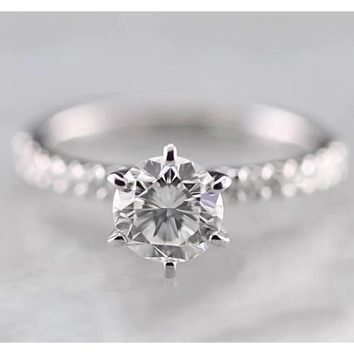 Bague De Fiançailles Femme Réel Diamant Rond 1.50 Carats Or Blanc 14K