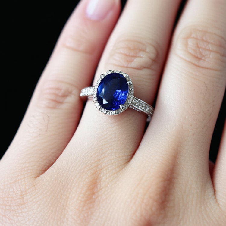 Bague De Fiançailles Gemme De Couleur Bleue