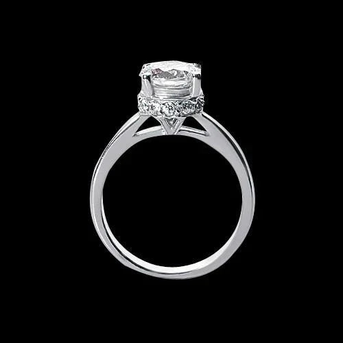 Bague De Fiançailles Halo Caché Réel Diamant Rond Solitaire Avec Accents