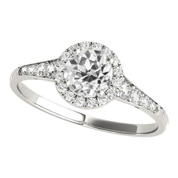 Bague De Fiançailles Halo Dames Rondes Naturel Diamants Taille Ancienne Mine 3.50 Carats