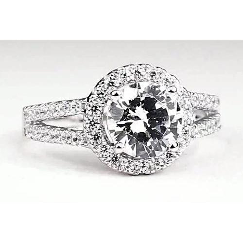 Bague De Fiançailles Halo De Naturel Diamants 3.50 Carats Or Blanc 14K