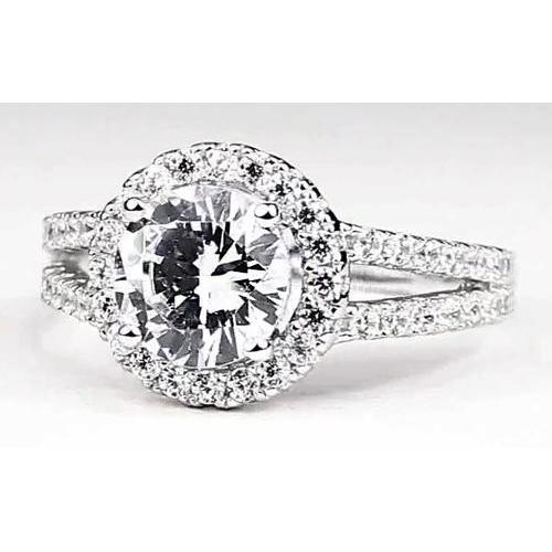 Bague De Fiançailles Halo De Naturel Diamants 3.50 Carats Or Blanc 14K