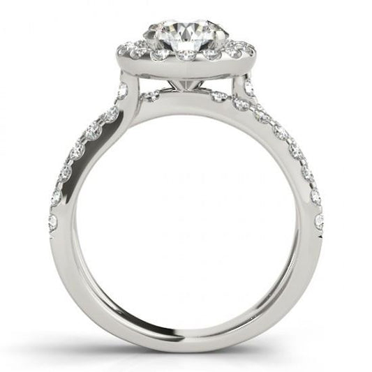 Bague De Fiançailles Halo De Réel Diamants 2.50 Carats Tige Fendue En Or Blanc 14K