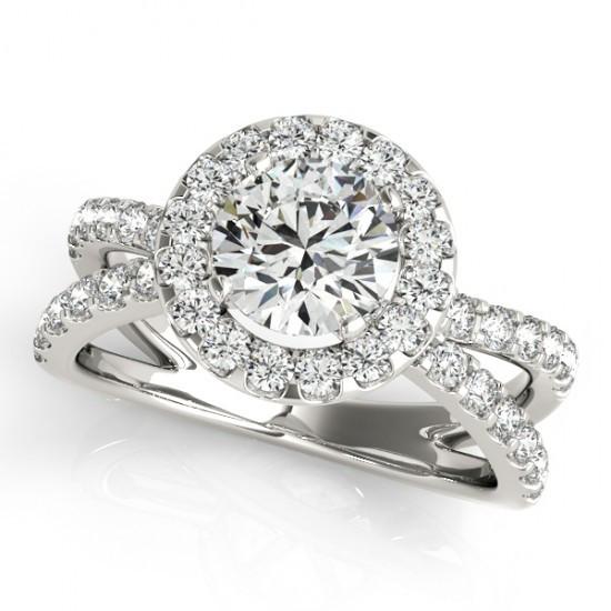 Bague De Fiançailles Halo De Réel Diamants 2.50 Carats Tige Fendue En Or Blanc 14K