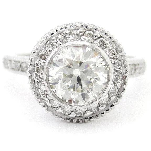 Bague De Fiançailles Halo De Réel Diamants 2.75 Carats Or Blanc 14K