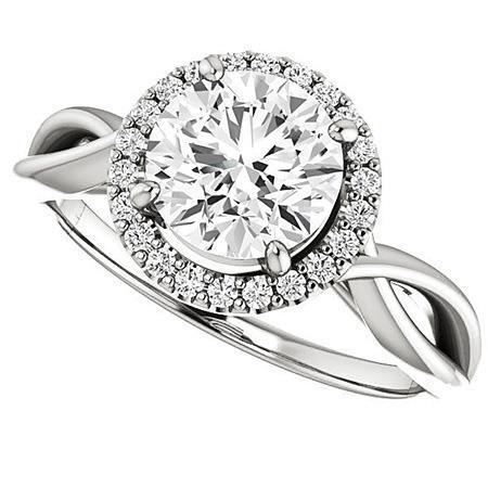 Bague De Fiançailles Halo De Réel Diamants 3.10 Carats Tige Torsadée Bijoux Dames