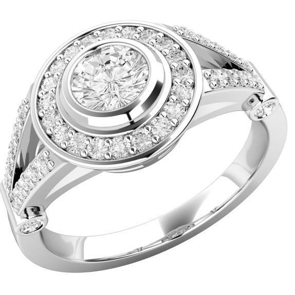 Bague De Fiançailles Halo De Réel Diamants 3.65 Carats Serti Clos Or Blanc