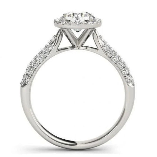 Bague De Fiançailles Halo De Réel Diamants Brillants Ronds 2 Carats Or Blanc 14K