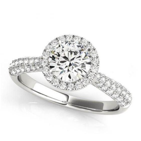 Bague De Fiançailles Halo De Réel Diamants Brillants Ronds 2 Carats Or Blanc 14K
