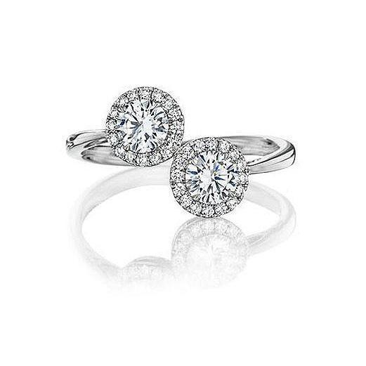 Bague De Fiançailles Halo De Réel Diamants Brillants Ronds 3 Carats Toi Et Moi