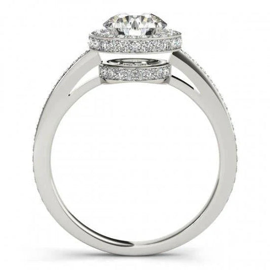 Bague De Fiançailles Halo De Réel Diamants Brillants Ronds En Or Blanc 2.60 Carats 14K