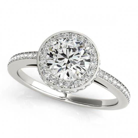 Bague De Fiançailles Halo De Réel Diamants Brillants Ronds En Or Blanc 2.60 Carats 14K