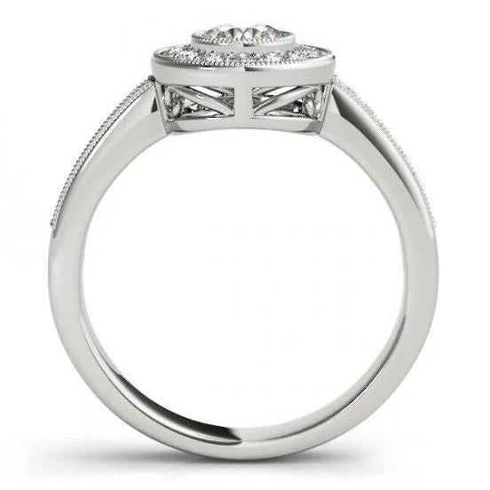 Bague De Fiançailles Halo De Réel Diamants Etincelants 1.35 Carats Or Blanc 14K