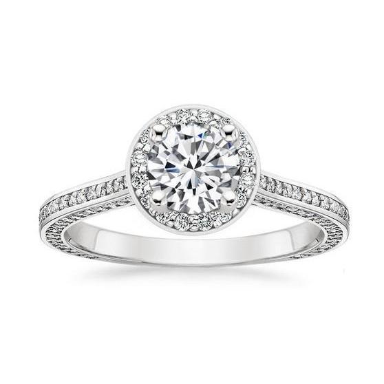 Bague De Fiançailles Halo De Réel Diamants Etincelants De 3.35 Ct En Or Blanc 1