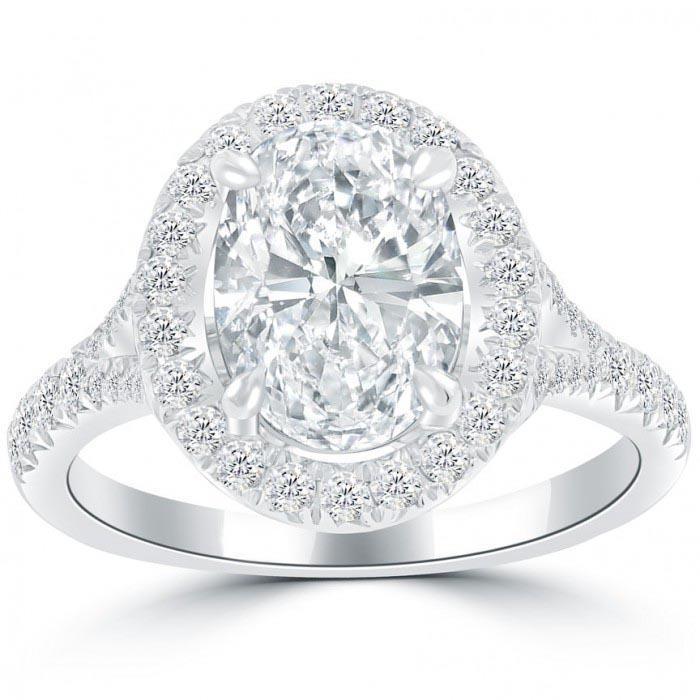 Bague De Fiançailles Halo De Réel Diamants Ovales De 3.60 Carats Nouveau