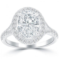 Bague De Fiançailles Halo De Réel Diamants Ovales De 3.60 Carats Nouveau