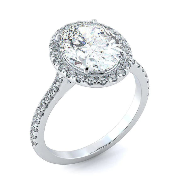 Bague De Fiançailles Halo De Réel Diamants Ovales Et Ronds De 3,50 Carats