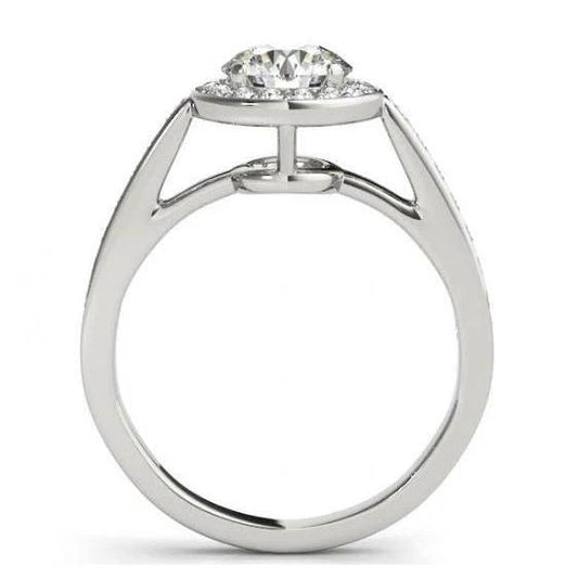 Bague De Fiançailles Halo De Réel Diamants Ronds 1.50 Carats Or Blanc 14K