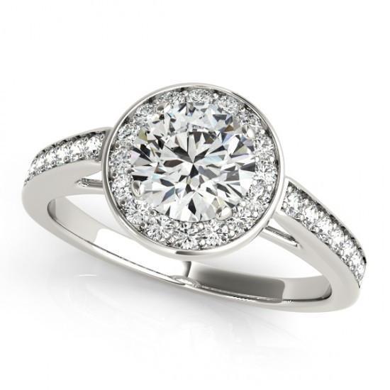 Bague De Fiançailles Halo De Réel Diamants Ronds 1.50 Carats Or Blanc 14K