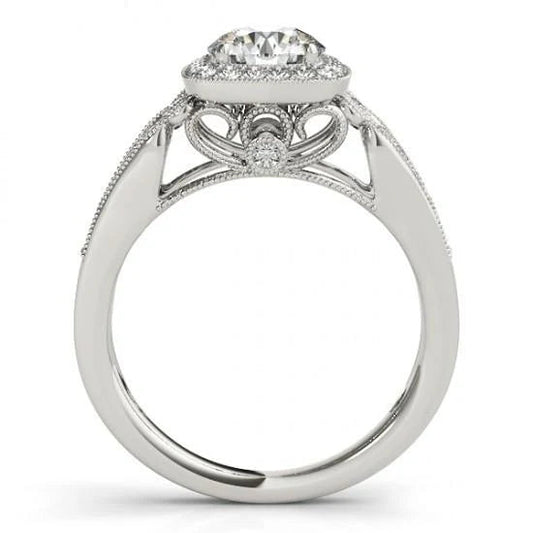Bague De Fiançailles Halo De Réel Diamants Ronds 2.25 Carats Or Blanc 14K