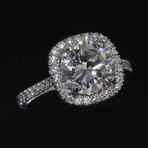 Bague De Fiançailles Halo De Réel Diamants Ronds 2.75 Carats Or Blanc 14K