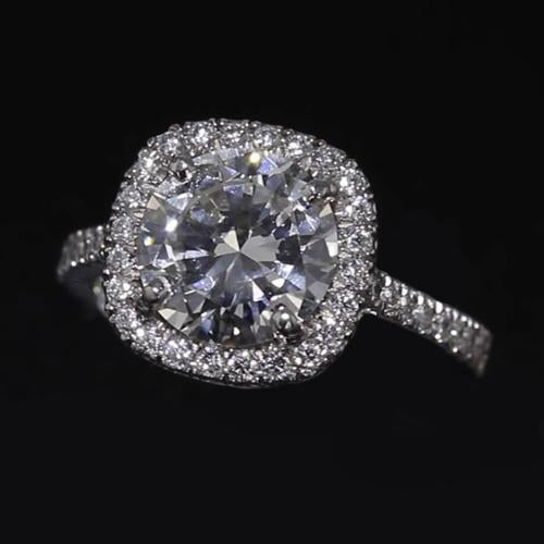 Bague De Fiançailles Halo De Réel Diamants Ronds 2.75 Carats Or Blanc 14K