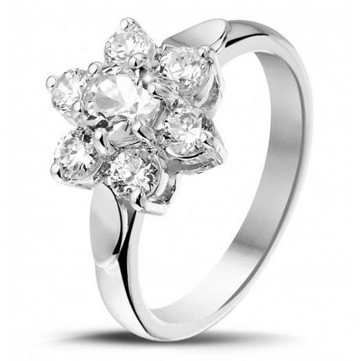 Bague De Fiançailles Halo De Réel Diamants Ronds Etincelants 3.30 Carats Or Blanc