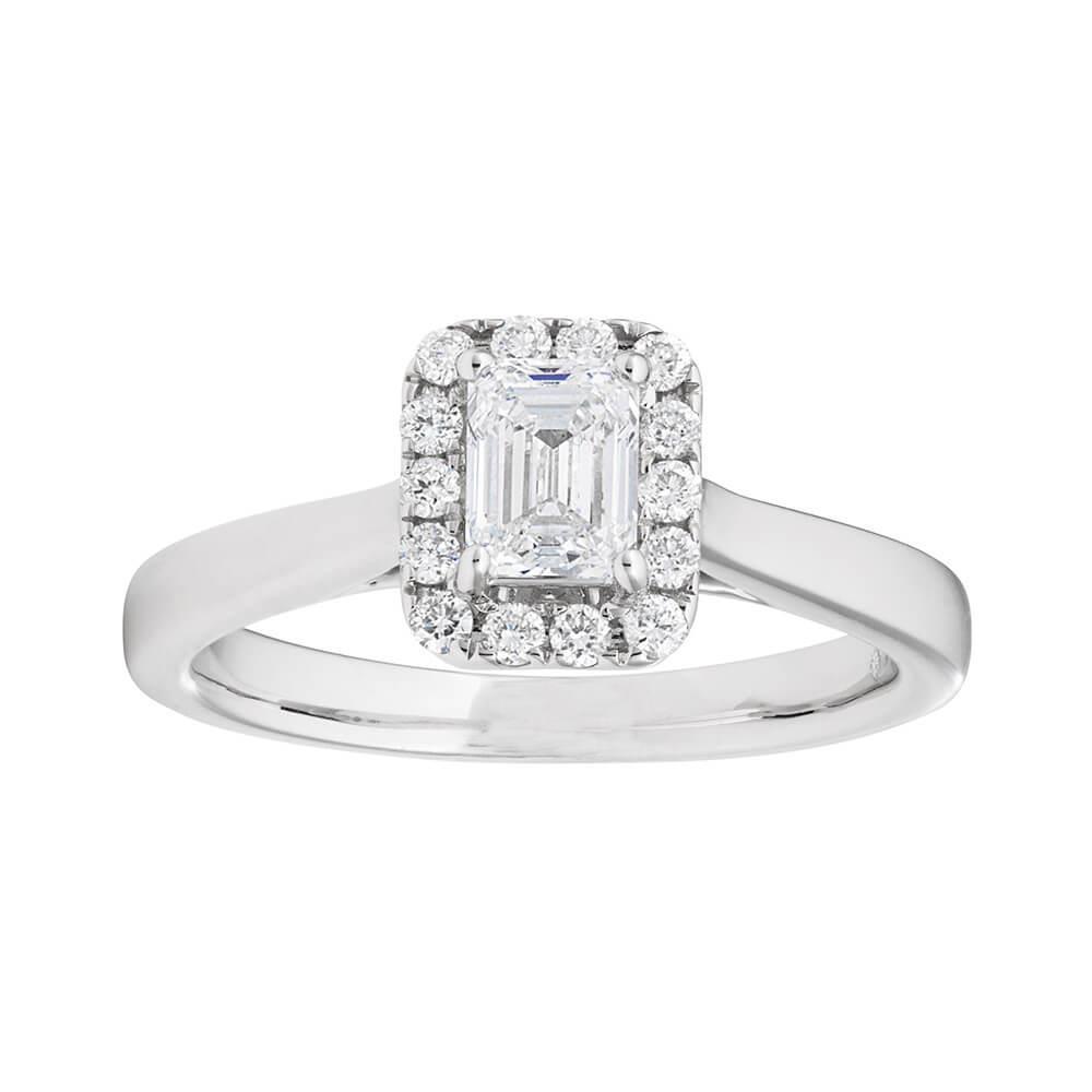 Bague De Fiançailles Halo De Véritable Diamants Coupe Ronde Et Emeraude 2.20 Carats