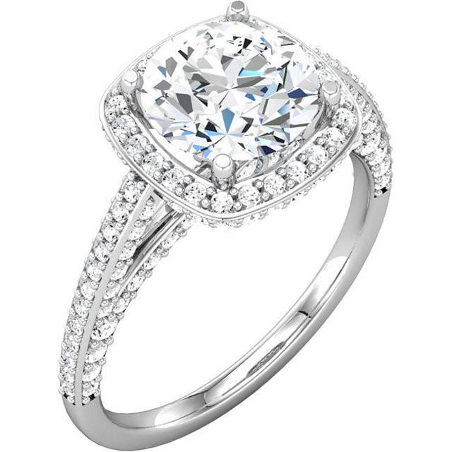 Bague De Fiançailles Halo De Véritable Diamants Ronds De 2.31 Carats En Or Blanc 14K