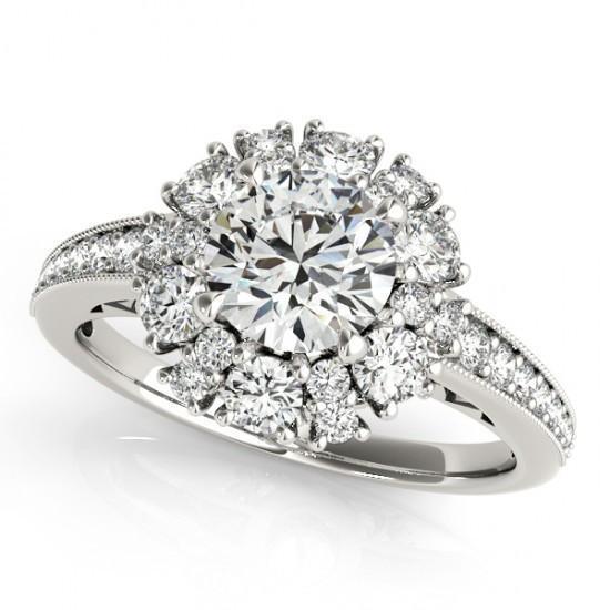 Bague De Fiançailles Halo De Véritable Diamants Ronds De 2.50 Carats En Or Blanc Massif 14K