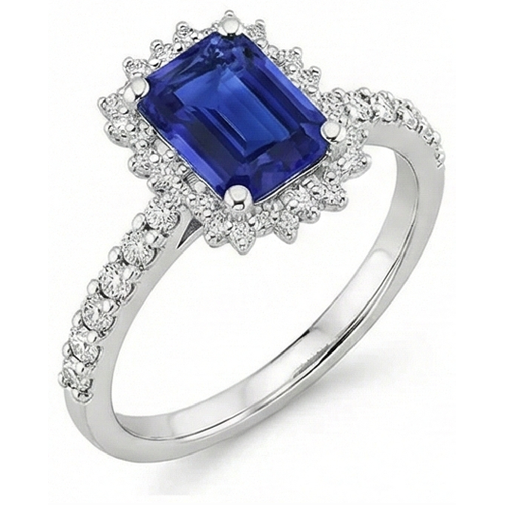 Bague De Fiançailles Halo Diamant Naturels Extraits des Mines ( et non cultivés en laboratoire ) Et Saphir