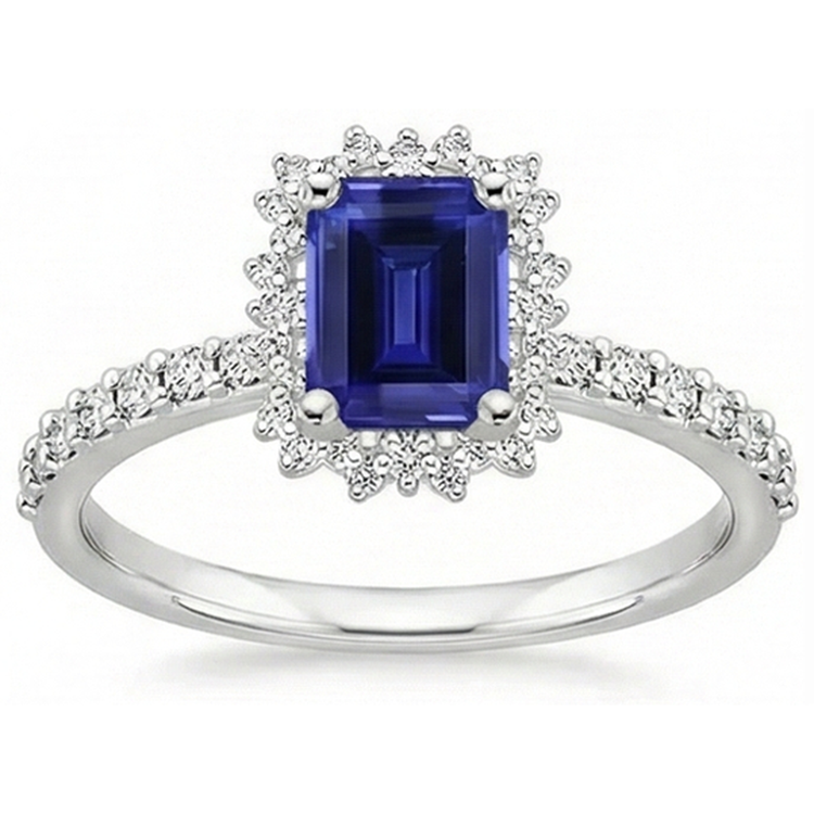 Bague De Fiançailles Halo Diamant Naturels Extraits des Mines ( et non cultivés en laboratoire ) Et Saphir