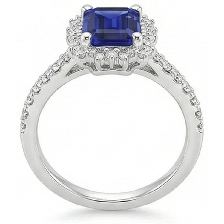 Bague De Fiançailles Halo Diamant Naturels Extraits des Mines ( et non cultivés en laboratoire ) Et Saphir