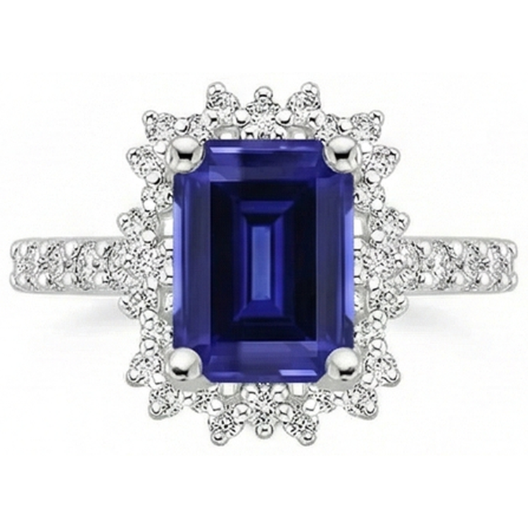 Bague De Fiançailles Halo Diamant Naturels Extraits des Mines ( et non cultivés en laboratoire ) Et Saphir