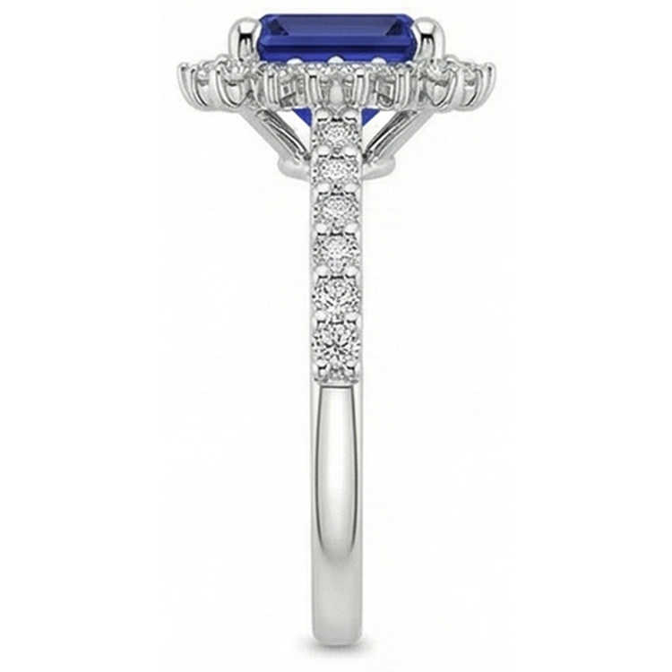 Bague De Fiançailles Halo Diamant Naturels Extraits des Mines ( et non cultivés en laboratoire ) Et Saphir