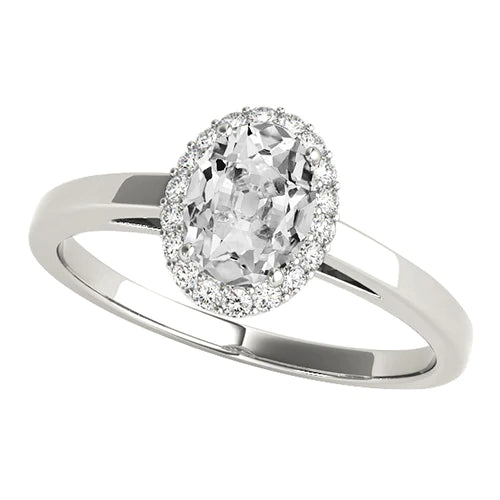 Bague De Fiançailles Halo En Or Blanc Réel Diamant Ovale Taille Ancienne Mine 4 Carats