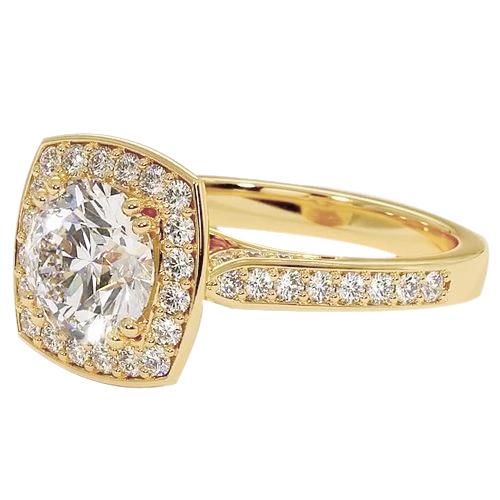 Bague De Fiançailles Halo Naturel Diamant Rond 3.50 Carats Or Jaune 14K