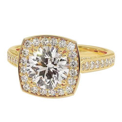 Bague De Fiançailles Halo Naturel Diamant Rond 3.50 Carats Or Jaune 14K