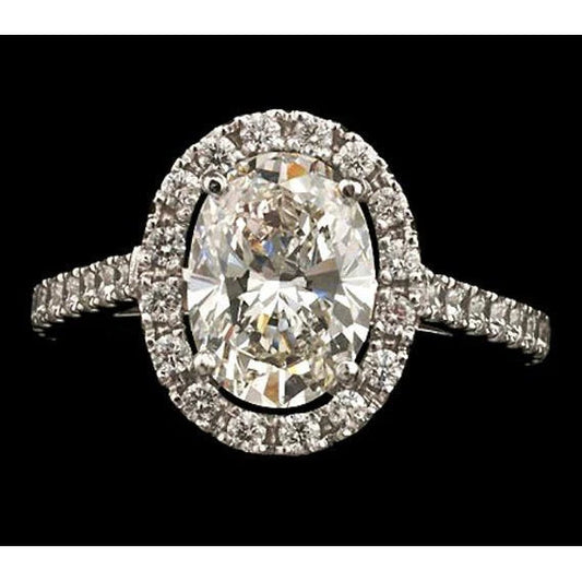 Bague De Fiançailles Halo Pour Femmes Avec Réel Diamants Au Centre Ovale 3.25 Ct. Or Blanc