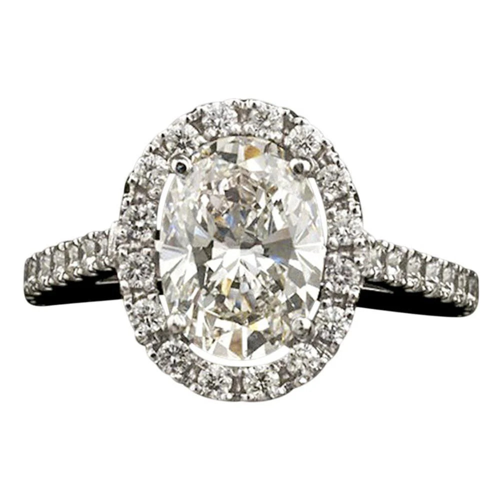 Bague De Fiançailles Halo Pour Femmes Avec Réel Diamants Au Centre Ovale 3.25 Ct. Or Blanc