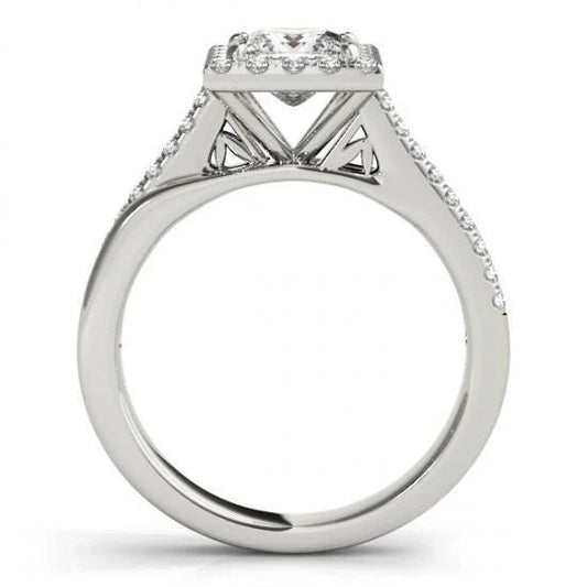 Bague De Fiançailles Halo Réel Diamant Taille Princesse Avec Accents 1.50 Carats