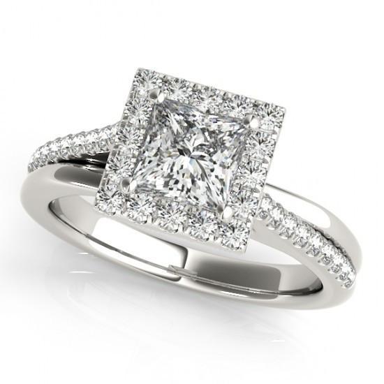 Bague De Fiançailles Halo Réel Diamant Taille Princesse Avec Accents 1.50 Carats