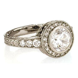 Bague De Fiançailles Halo Véritable Diamant Style Vintage 1.35 Carats
