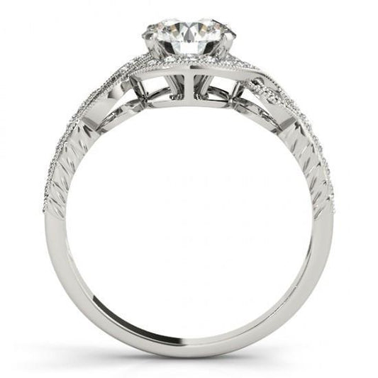 Bague De Fiançailles Halo Véritable Diamant Tige Torsadée 1.35 Carats Or Blanc 14K