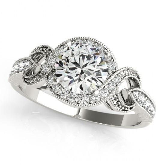 Bague De Fiançailles Halo Véritable Diamant Tige Torsadée 1.35 Carats Or Blanc 14K