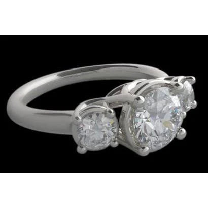 Bague De Fiançailles Lucida 3 Pierres Réel Diamant 2.50 Carat Or Blanc
