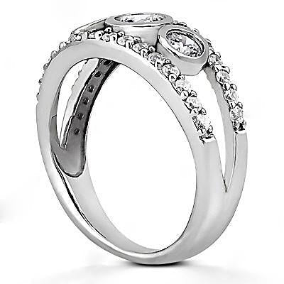 Bague De Fiançailles Naturel Diamant 1.46 Carat 3 Pierres Avec Accents Or Blanc