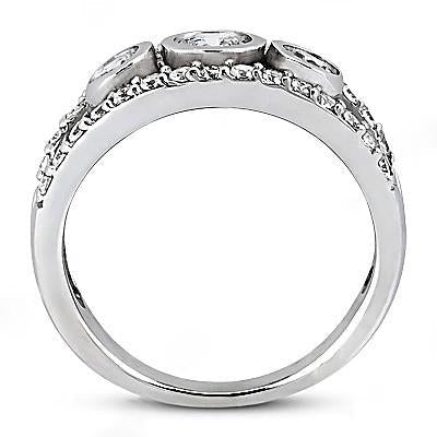 Bague De Fiançailles Naturel Diamant 1.46 Carat 3 Pierres Avec Accents Or Blanc