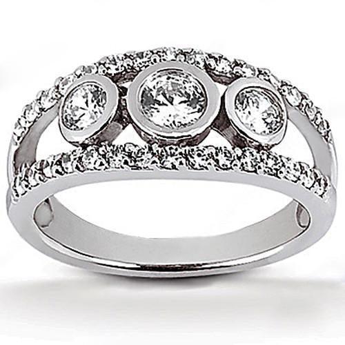 Bague De Fiançailles Naturel Diamant 1.46 Carat 3 Pierres Avec Accents Or Blanc